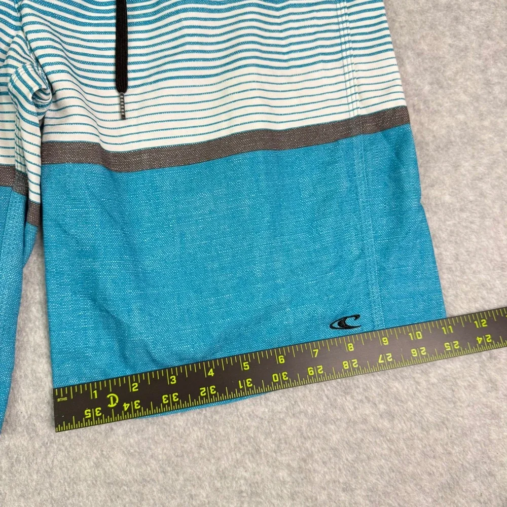 ONeill Mens Striped Board Shorts Blue Grey Size 31 Swim Trunks Cargo Pocket